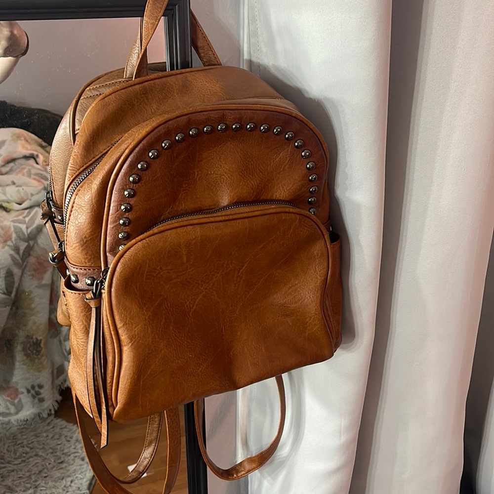 Brown fake leather backpack